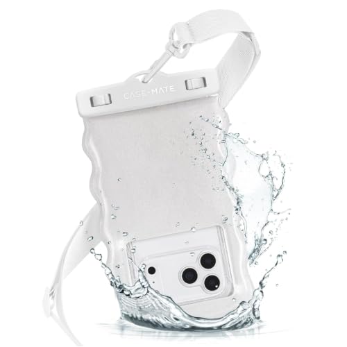 Image of Case-Mate Wavy IP68 Large Waterproof Phone Pouch - Ivory Twinkle | Hidden Pocket for Card /Cash - Floating Mobile Cover w /Crossbody Lanyard - Fits All Phones - Travel Accessory for Beach & More