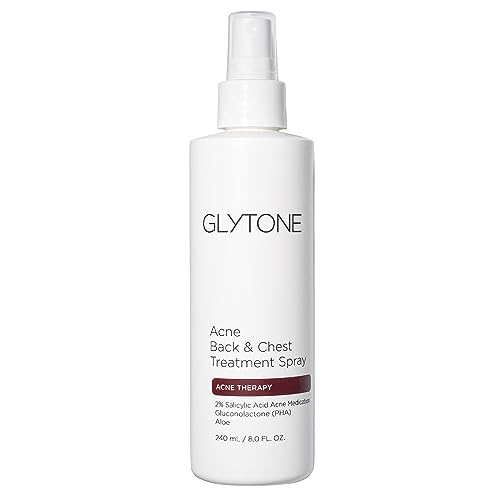 Glytone Chest & Back Acne Treatment Spray – 2% BHA Salicylic Acid with Gluconolactone – Body Acne Treatment for Bacne & Blackheads – Quick-Dry & Fragrance-Free Spray for Normal to Oily Skin – 8 fl oz