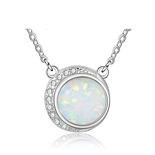 Collier opale blanc rond argent 925 massif pendentif luxe