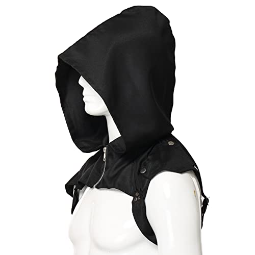 BLESSUME Steampunk Rogue Cowl Hood Hat Costume Cape with Adjustable Arm Buckle (Black 1), Black #1 - Image 3