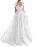 YUAOHUANG 3D Butterfly Prom Dress Lace Applique Tulle Ball Gowns 2025 for Women Fairy Butterflies Party Gown for Teens White Tulle Corset Birthday Dresses US Size 6