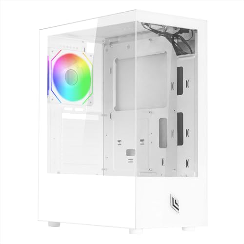 Noua Nexus P200 Case PC Gaming ATX Mid-Tower, Ventola LED ARGB 120mm MB Sync, Pannello Frontale e Laterale in Vetro Temperato Senza Cornice, Bianco