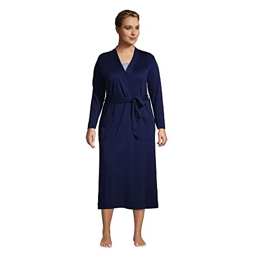 Lands' End Womens Supima Cotton Long Robe Deep Sea Navy Petite X-Small #TOP30