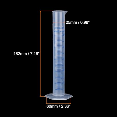 Cilindro graduado de plástico de 50 ml con base hexagonal para evitar caídas y derrames 2
