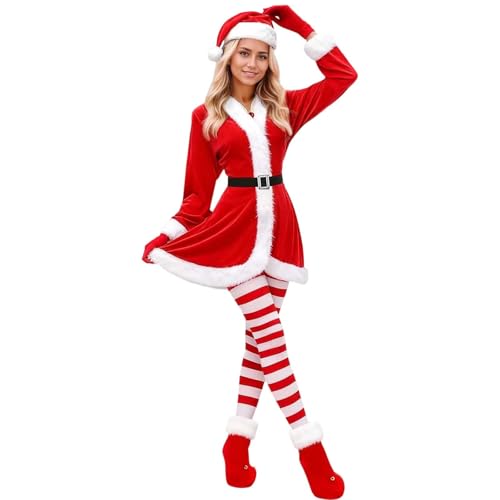 7-teiliges Set Weihnachtsfrau Kostüm Damen Weihnachtsmann Kleid mit...