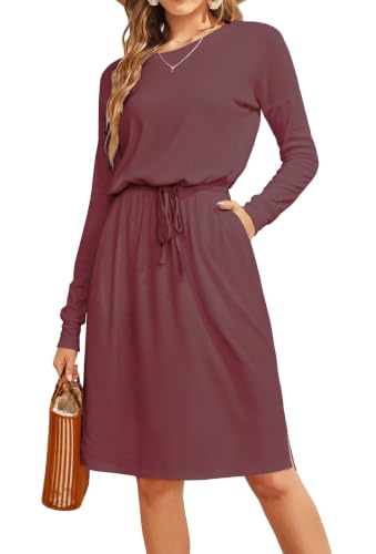 Image of Simier Fariry Womens Fall Winte Long Sleeve Knee Length Casual Dress with Pockets
