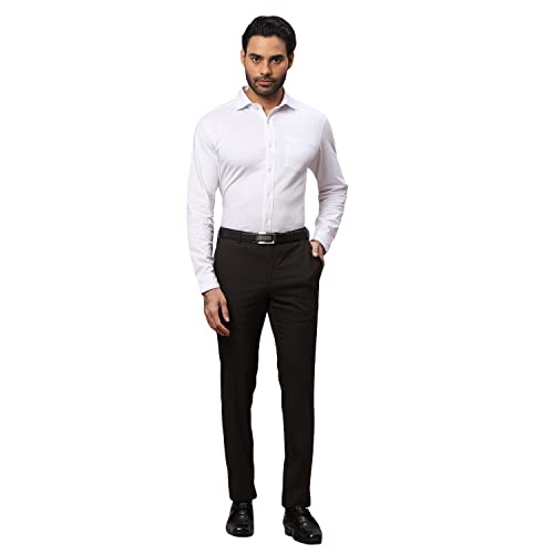 Image of Raymond Men's Slim Fit Mid Rise Poly Viscose Blend Checks Pattern Flat Front Formal Trouser