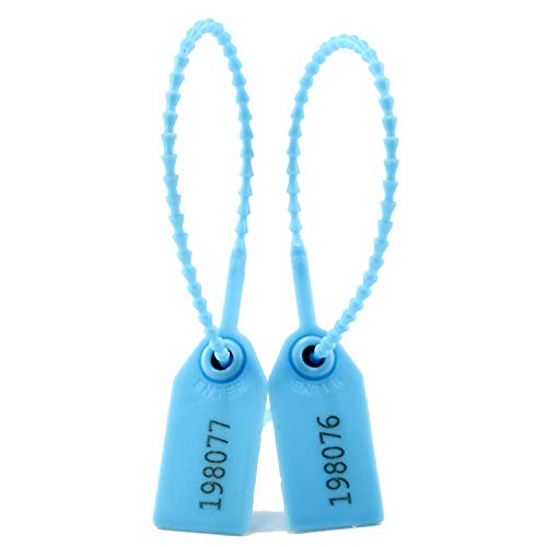 100 Numbered Plastic Security Seals for Fire Extinguisher Tamper Evident Security Tags Self-Locking Zip Ties Pull-Tite Security Locks(Blue)