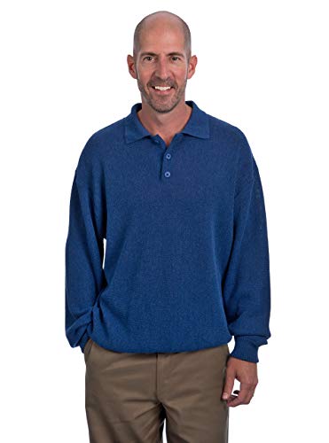 Alpaca Golf - Men's Polo Pullover Sweater - 100% Baby Alpaca Wool (Medium, Blue)