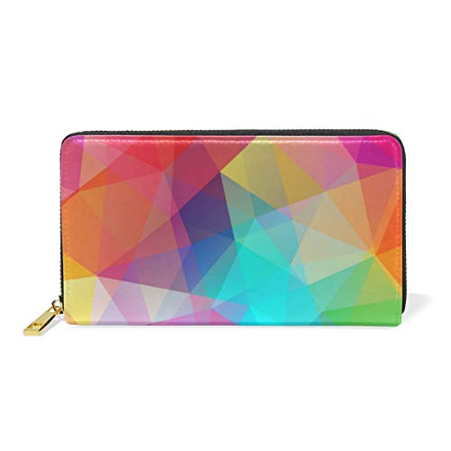 Preisvergleich Produktbild GIGIJY Abstrakte bunte Dreiecke Geldbörse Multi Kreditkartenhalter Tasche für Frauen echtes Leder Reißverschluss lange Geldbörse