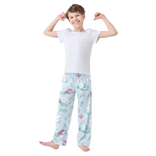 Boys' Pants Rabbit Butterfly Blue Long Bottoms Jogger Pants Elastic Waist Trousers with Pockets S-XL2