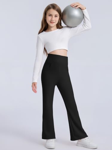 Girls Fleece Lined Flare Leggings with Pockets Winter Yoga Pants Black - image 8