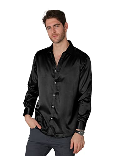 VICALLED Men's Satin Luxury Dress Shirt Slim Fit Silk Casual Dance Party Long Sleeve Fitted Wrinkle Free Tuxedo Shirts2