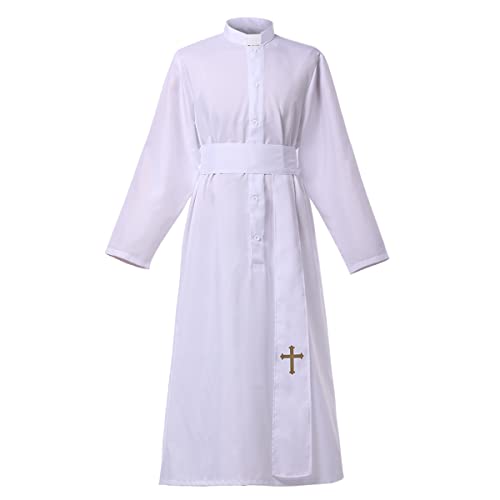 COSDREAMER Sotana de sacerdote Traje de ministro Traje de clero Clergy Robe Preacher Cassock (blanco, XL) Cover