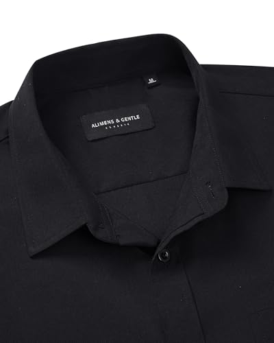 Alimens & Gentle Mens Short Sleeve Dress Shirt Wrinkle Free Solid Casual Button Down Shirts for Summer Business Wedding,Black,L - Image 4
