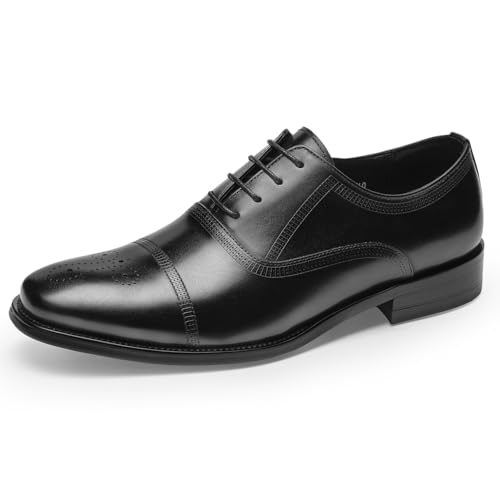 Mens Dress Shoes - Semi-Brogue Oxfords in Genuine Leather | Cap Toe Dress Shoes