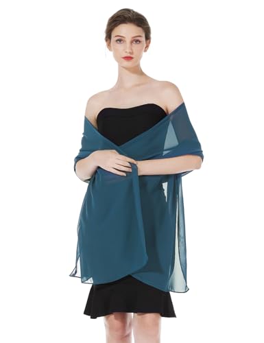 BEAUZSUZSANA Women Chiffon Shawls and Wraps for Evening Dresses Wedding Party Travel Scarves Pashmina Bikini Cover Up (Ink Blue)