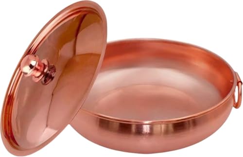 Borine 両手鍋 純銅鍋 煮込み鍋 おしゃれ スープ鍋 ホーム鍋 フライパン 銅製 耐久性 大腹 深型 厚い手 蓋付き 朝食用 料理店用 伝統工芸 電磁調理器 お手入れ簡単 水洗いでき (B,直径32cm)