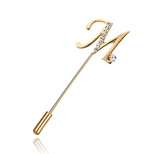 AILUOR A to Z Initial 26 English Letters Brooch Pin, Silver Plated Metal Clear AAA+ Crystal Suit Lapel Pin Brooches Collar Custom Monogram Letter Pins Jewelry Unisex (M)