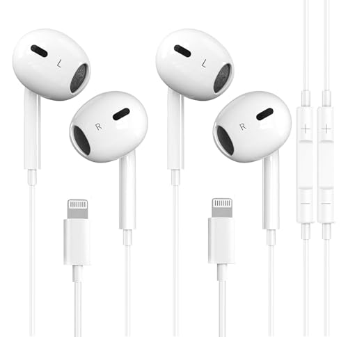 Lot de 2 écouteurs Lightning avec câble, certifiés Apple MFi, pour iPhone 14/14 Plus/13/12/11/8/7 X Pro Max, écouteurs intra-auriculaires, HiFi audio...