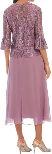 2 Pieces Mother of The Bride Dresses for Wedding Lace Appliques Chiffon Formal Dress with Jacket He60442