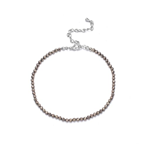 KUAUTD Pyrite Ankle Bracelet for Women Natural Stone Beaded Adjustable Foot Anklet Fashion Jewelry Gift (Pyrite)