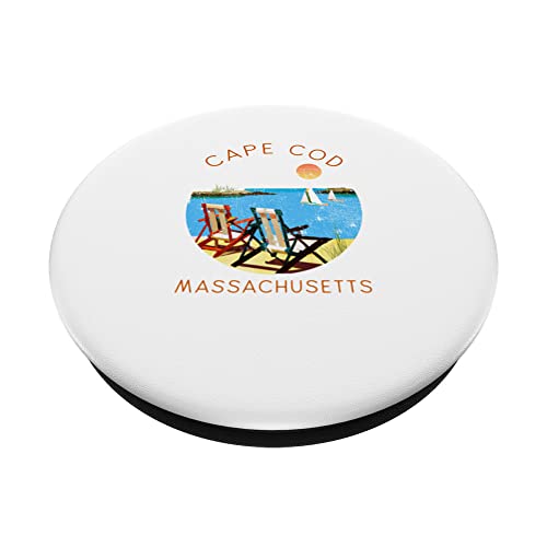 Retro Cape Cod Souvenir - Vintage beach Vacation PopSockets Swappable PopGrip, Black - Image 2
