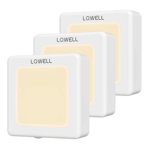 LQWELL® LÁMpara de Noche Plegable con Sensor Crepuscular, LÁMpara de Noche con Brillo Ajustable, Luz de Enchufe AutomÁTica, Luz de OrientaciÓN Blanca CÁLida (Blanco, 3 Piezas)