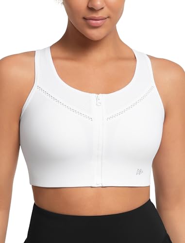 Yvette High Impact Sports Bras for Women with Front Zipper Full Support Racerback Sports Bra Plus Size for Running Gym