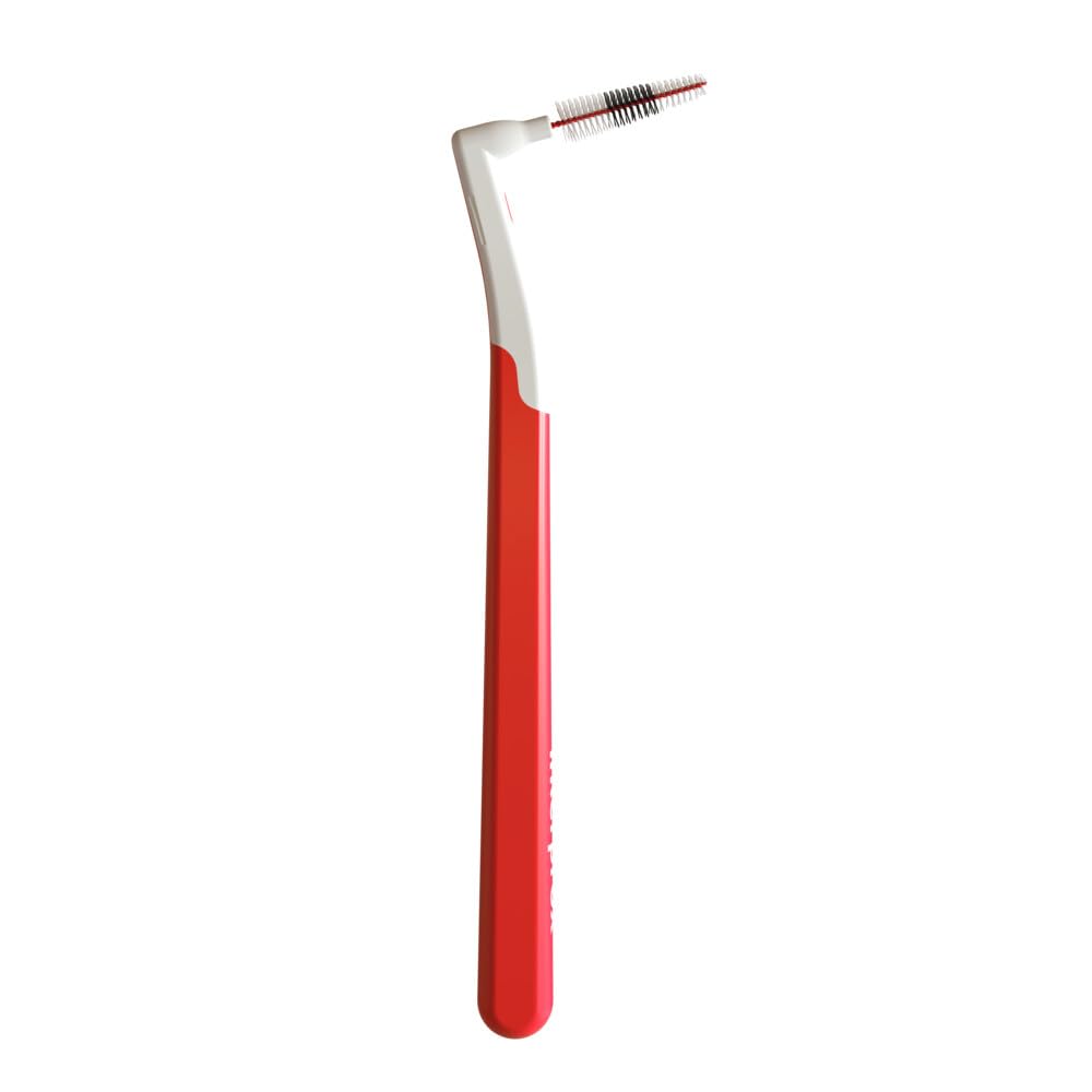 Interprox Cepillo de dientes, mini cepillos interdentales rojos, juego de 36, fácil de usar, forma elegante, higiénico, para implantes, coronas y soportes, unisex para adultos