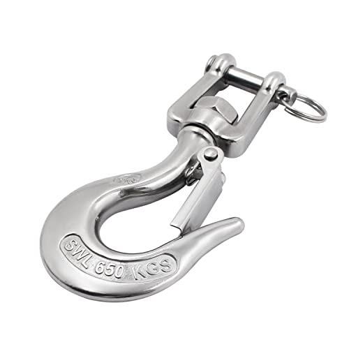SHENGHUISS Clevis Slip Hook Stainless Steel with Safety Latch, 1400 Lbs Swivel Lifting Hoisting Chain Hooks for Rigging Crane Towing Winch Wrecker ATV Trailer
