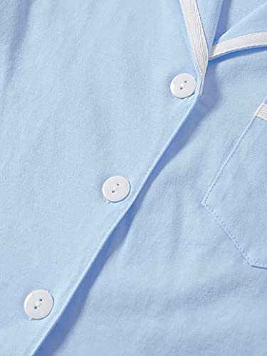 Lyaner Women's Cotton Pajamas Set Button Short Sleeve Shirt With Shorts Set Pjs Loungewear Blue Large #TOP2