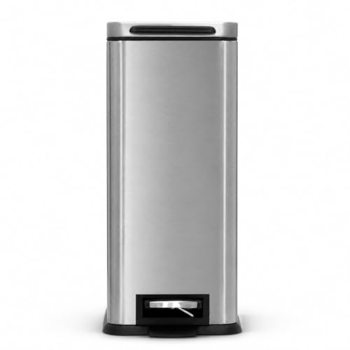 Image of Home Zone Living 4 Gallon Stainless Steel Slim Kitchen Trash Can | Stainless Steel with Soft-Close Step Pedal Lid, Bag Tuck Band for Easier Bag Changes, Rectangular Shape, Silver