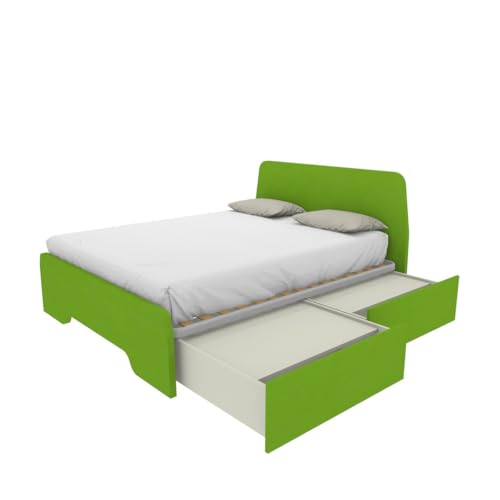 MOBILFINO CAMERETTE Cama de matrimonio 160 x 200 con cabeceros moldeados y cajones – Verde manzana, derecha