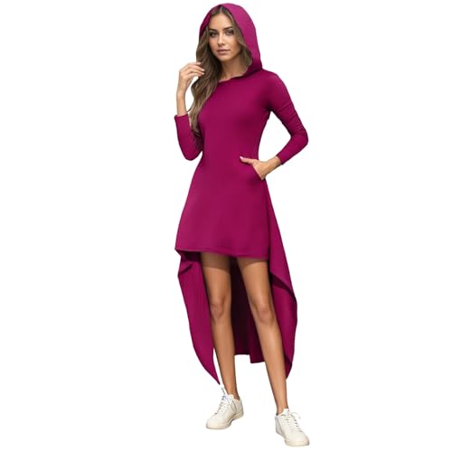 Vestido gótico asimétrico para mujer con capucha medieval y manga larga