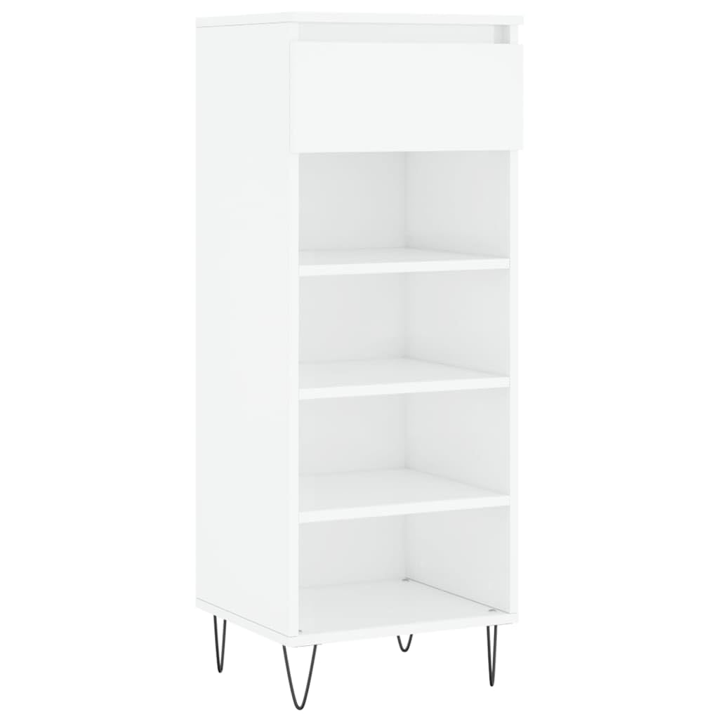 Schuhschrank Hochglanz-Weiß aus Holzwerkstoff 40x36x105 cm mit Metallbeinen, Schuhregal platzsparend, Schuhablage mit Schublade, Schuhständer für Schuhaufbewahrung im Wohnraum