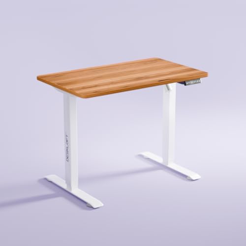 Image of Electric Standing Desk Height Adjustable Workstation| Ergonomic Sit Stand with Walnut Wood Grain Top, Motorized Adjustable Computer Desk for Home Office (White Frame & Brown Top, 1200x600 mm)