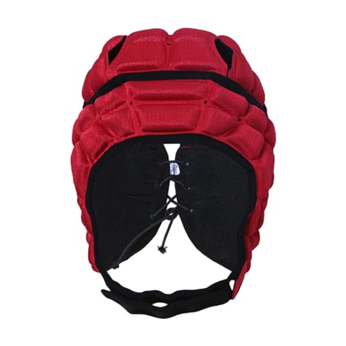 clinmday Rugby Helmet Headguard with Adjustable Strap, Ultralight Impact-Resistant Soccer Ski Soft Protective Helmet for Kids Youth Red L