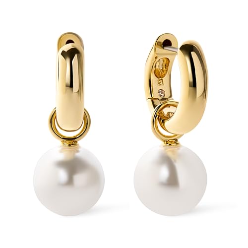 Image of Ana Luisa Frida Pearl Jewelry Huggie Hoops - Medium & Small 14K Gold Plated & Silver Rhodium Plated Drop Hoop Earrings with Freshwater Pearls - 2-in-1 Hypoallergenic Water-Resistant, Tarnish-Free Hoop