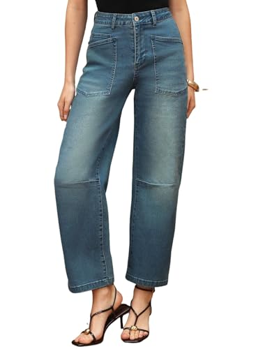Image of EVALESS Barrel Jeans Women Baggy Stretchy Cropped Denim Pants