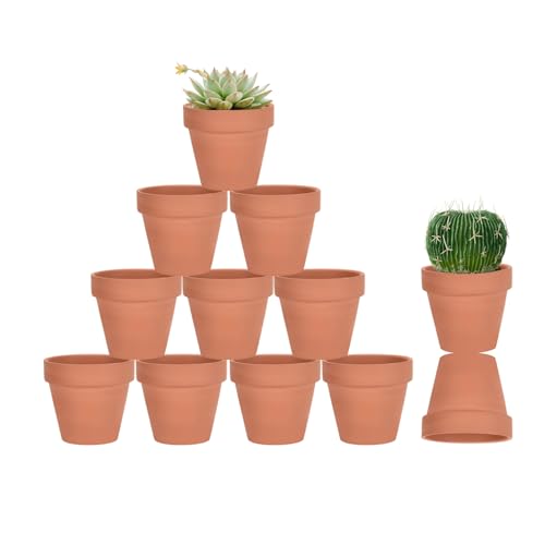vensovo 12 Pcs 3 Tiny Terracotta & Terra Cotta Pots with Drainage - Small Mini Clay Ceramic Pottery Planter Ideal for Indoor/Outdoor Plants Crafts Wedding Favors