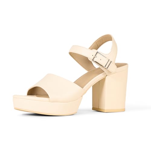 Amazon Essentials Sandales à Talon Plateforme Femme, Beige Pâle, 44.5 EU