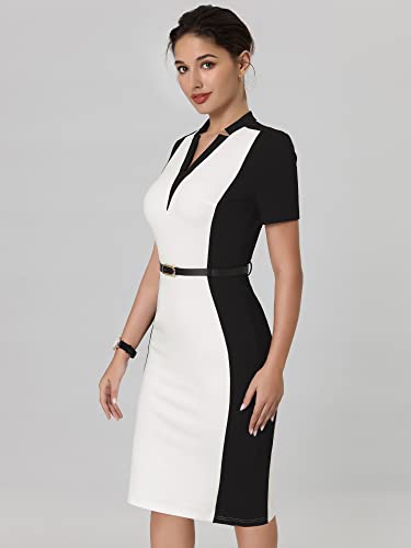 Women's Sheath Dress Office Contrast Color Business Dresses4