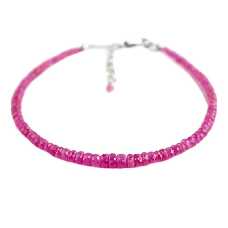 Bracelet saphir rose véritable perles rondelles taillées 3-4mm et fermoir argent