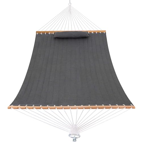 Lazy Daze Sunbrella – Hamaca doble acolchada de 12 pies con barra separadora de madera dura, hamaca para dos personas para patio al aire libre, capacidad de 450 libras, color gris