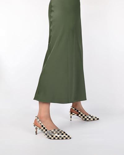 Eldof Women Slingback Heels Buckle Strap Pointed Toe Slip On Kitten Heel Pumps Shoes Dressy Studded Eyelet 2.5 Inches3