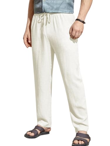 Image of TOPLOT Men's Premium Linen Blend Pants | Lightweight Breathable Fabric | Elastic Waist with Drawstring | Straight Fit | Side Pockets | Perfect for Casual, Holidays & Travel (5268)