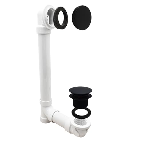 Westbrass 493244H-62 12" & 4" Bath Waste & Overflow Assembly with Tip-Toe Drain Plug and Illusionary Faceplate-SCH. 40 PVC Pipe, 1-Pack, Matte Black