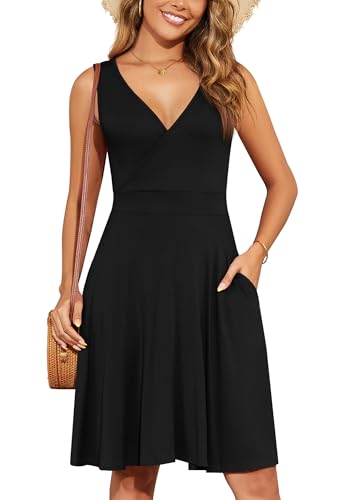 Image of WEACZZY Women's Summer Sleeveless Casual Dresses V-Neck Wrap Floral Holiday Tank Dress Flowy Beach Sundress with Pockets