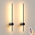JOFIOS Battery Operated Wall Sconces Set of 2,10000mAh Rechargeable Wireless Sconces with Remote Control,Halloween Decor Dimmable Wall Lamps with 7 Colors,23.6 Inch Modern Black Wall Lights